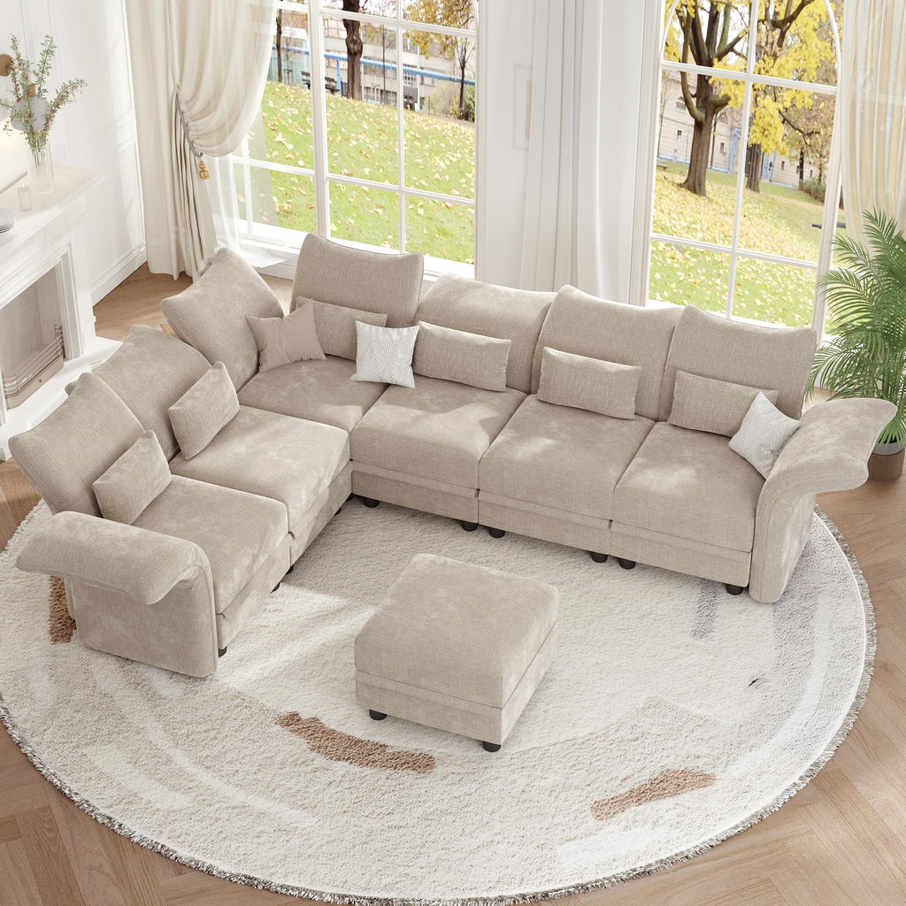 L Shaped Modular Sectional Sofa 7 Seater Sectional Couch with Storage Ottoman, Deep Sectional Sofas with Adjustable