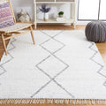 Area Rug - Casablanca Collection - Large - Ivory & Grey, Handmade Cotton, Moroccan Boho Fringe, Ideal, Dining