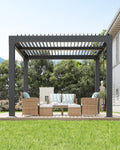 Louvered Pergola 10 ft x10', Outdoor Pergola with Adjustable Louvered Roof, Reinforced Aluminum Frame