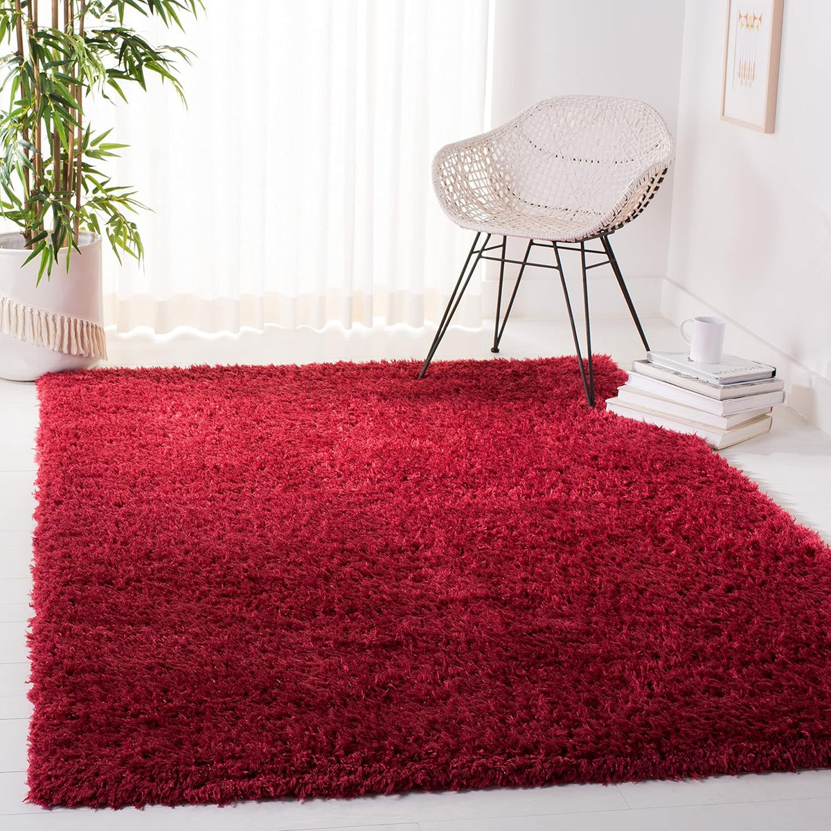 Madrid Shag Collection Area Rug - 8' Square, Red, Solid Design, Non-Shedding & Easy Care, 2-inch Thick Ideal for High