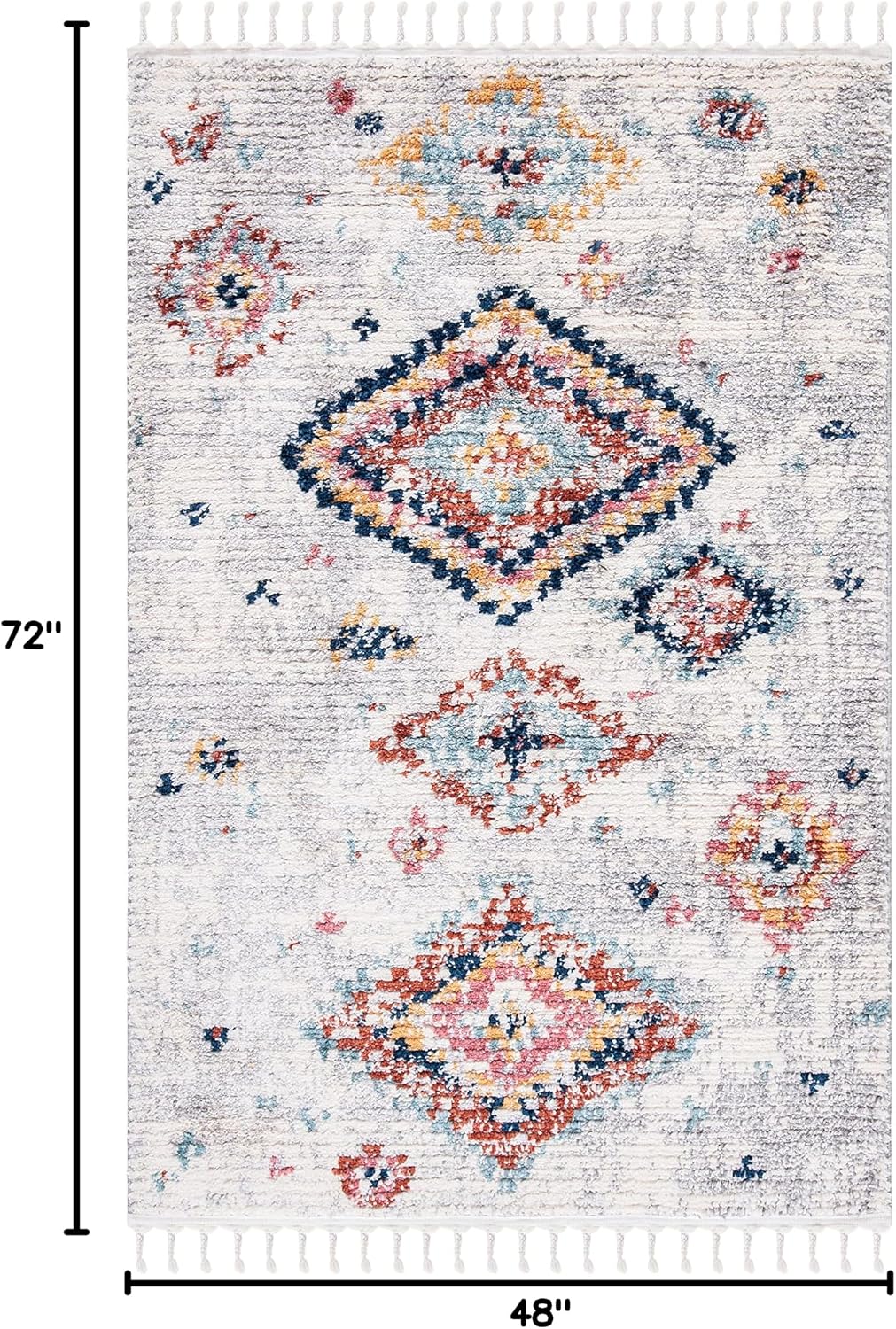 Morocco Collection Accent Rug, Ivory & Multi, Moroccan Boho Tribal Design, Non-Shedding & Easy Care, Ideal