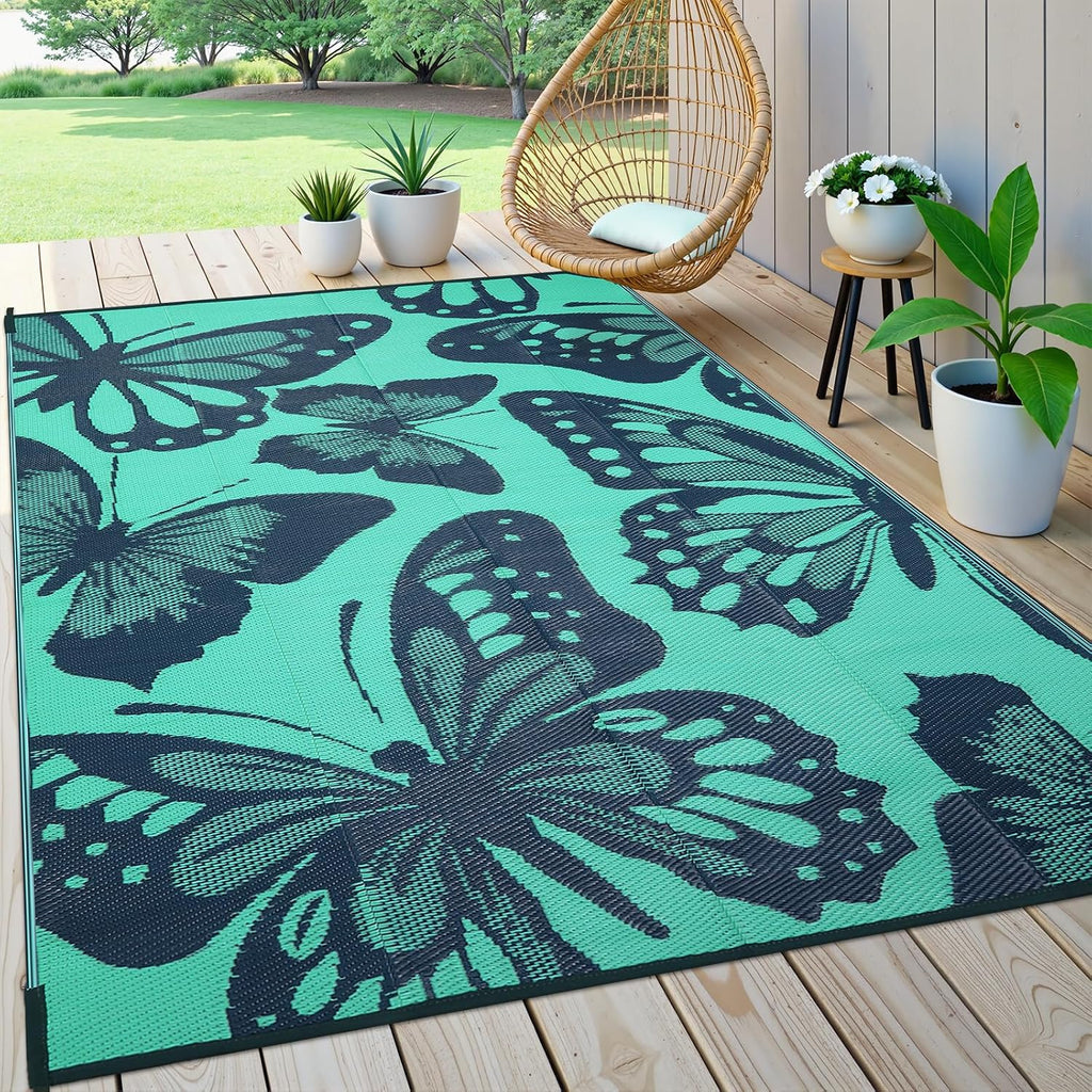 Outdoor Rug Waterproof 8x10 ft, Patio Plastic Straw Rugs for RV Camping, Reversible Mat Outside, Indoor Outdoor Large