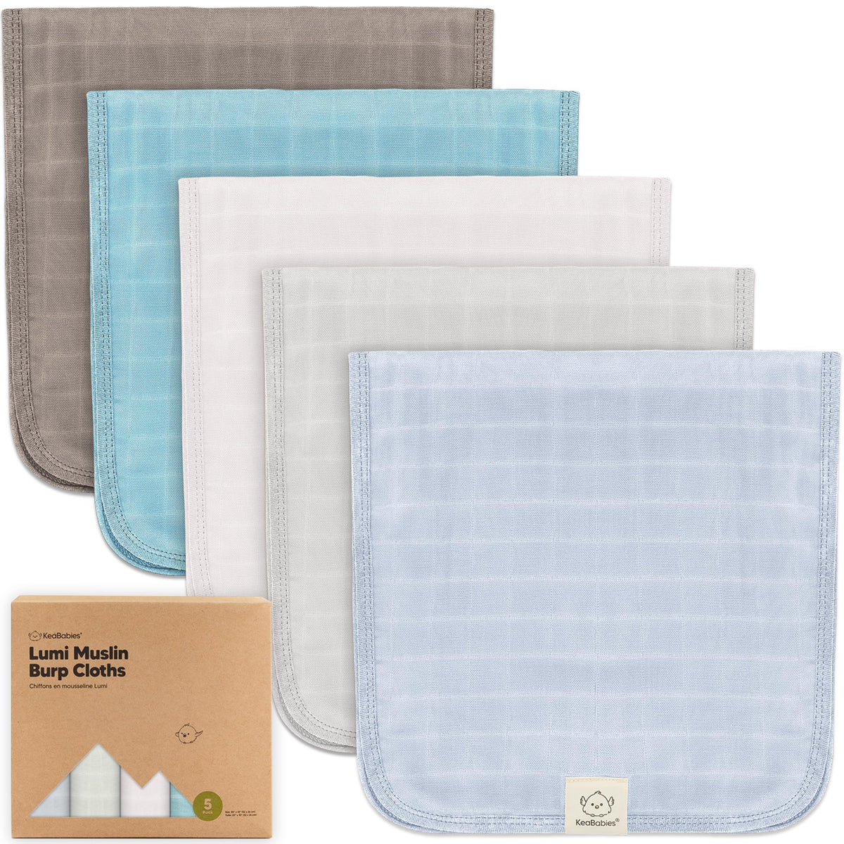 Muslin Burp Cloths Baby Boy, Girl, 5-Pack 20x10, Nimbus