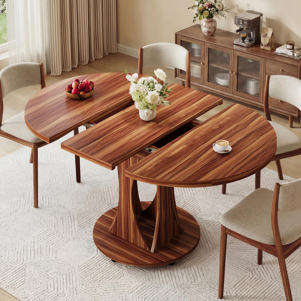 Inspired Saarinen Style 43"-59" Extendable Dining Table, Round Kitchen Table with Modern Arcs Pedestal, Oval Dinner Table with Removable