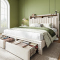 Queen Bed Frame, Upholstered Queen Bed Frame with 2 Storage Drawers and 2-Tier Headboard