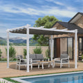 10' x 13' Outdoor Retractable Pergola Heavy-Duty Aluminum White Pergola with Sun Shade Canopy Patio Modern Shelter for Garden Yard Deck Grape Trellis, Grey