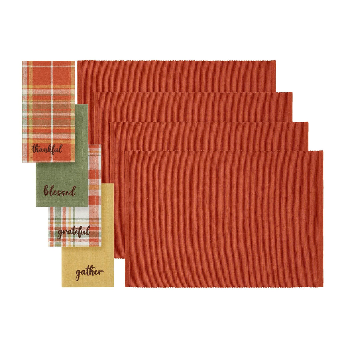 Harvest Sentiments Placemat and Napkin Value Set of 8 (4 of Each), Multicolor - 13" W x 19" L