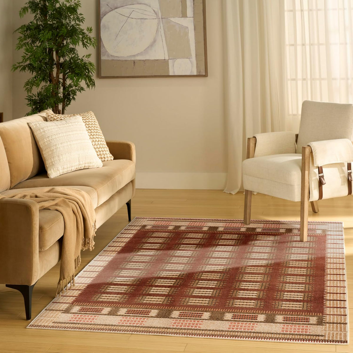 Home Nordic Rust Area Rug - Easy Clean, Non Shedding, Bed Room, Living Room, Dining Room, Kitchen