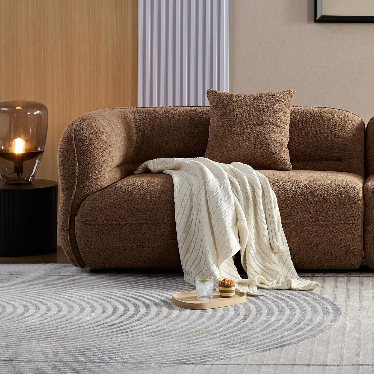 Curved Sectional Sofa, 4 Seat, Solid Wood Frame, Velvet