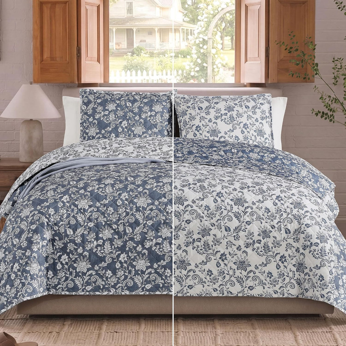 Quilt Set - 2 Pieces Soft Bedding Floral Reversible Coverlet - Set of 2