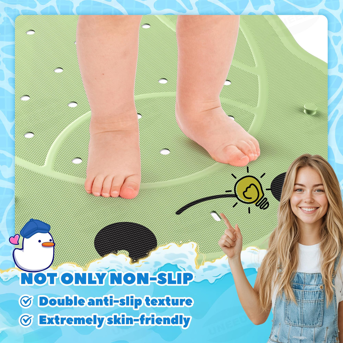 Kids Bathtub Mat Non Slip, Soft Rubber Shower Mat for Toddler