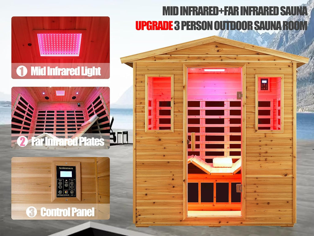 Outdoor Sauna 3 Person Infrared Sauna, Infrared Saunas for Home