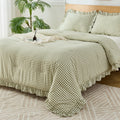 Ruffle Gingham Comforter Set Sage Plaid Farmhouse Bedding