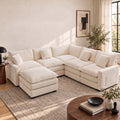 100" Modular Sectional Sofa, L-Shaped Cloud Couch with Ottoman, Beige