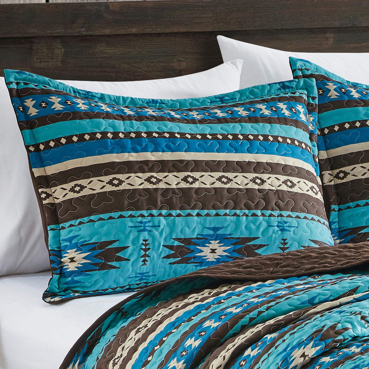 3-Piece Printed Oversize Queen Size Quilt Set, All-Season Bedspread, Native American Tribal Navajo Pattern Coverlet