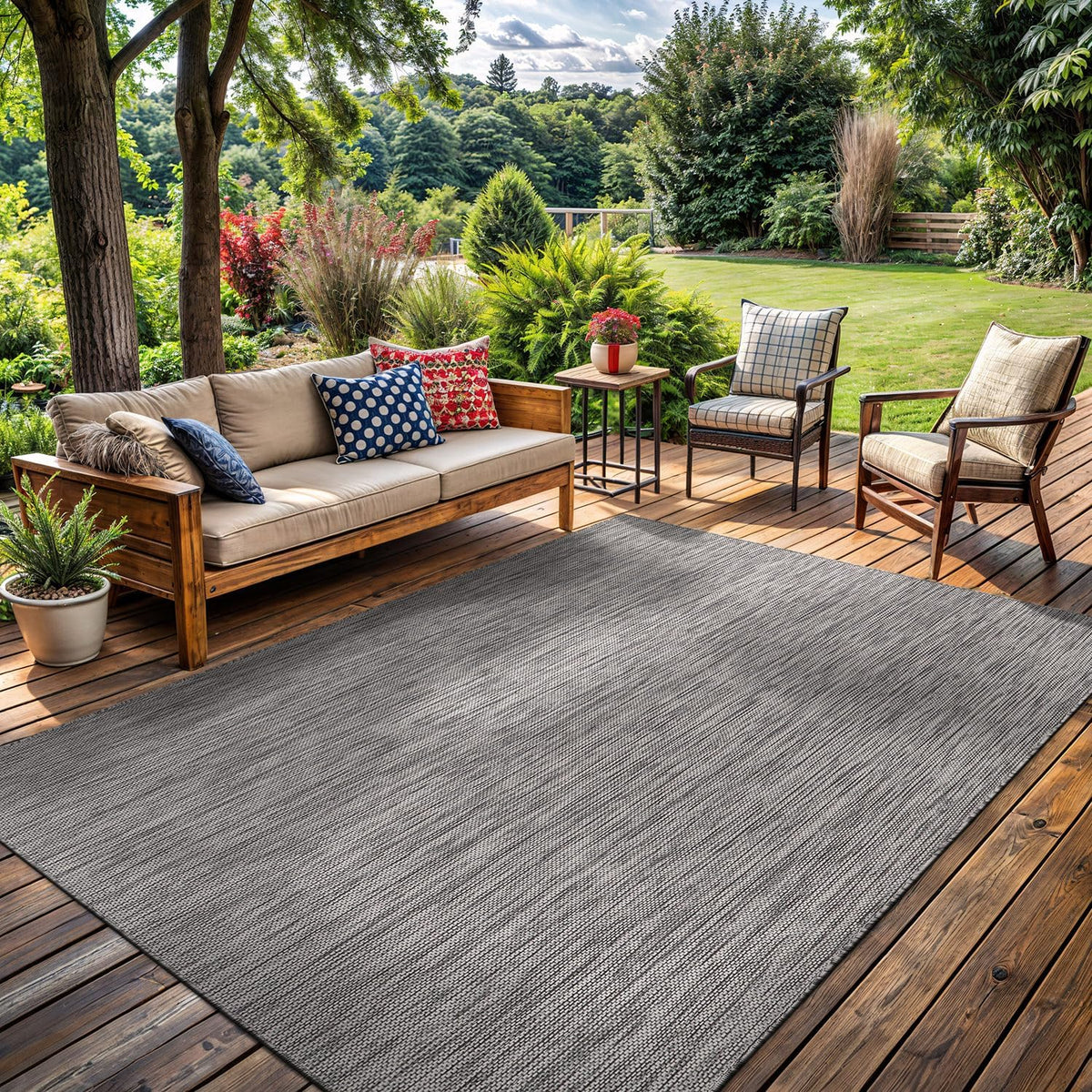 Washable Indoor Outdoor Rug, Weather Resistant Modern Solid Color