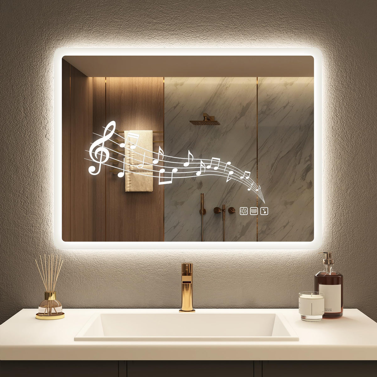 24"x32" LED Bathroom Mirror with Bluetooth Speaker