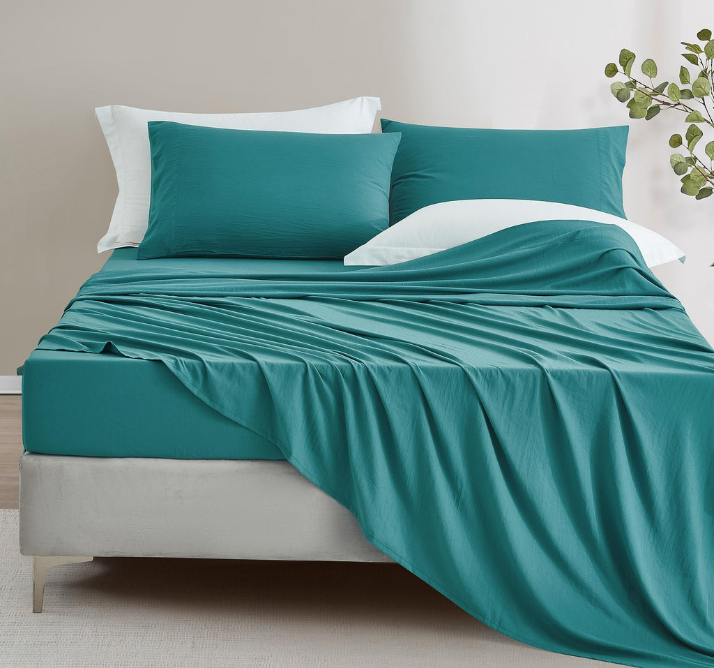 Washed Sheet Set - 4-Piece Extra Soft Breathable Wrinkle & Fade Resistant 14-Inches Deep Pocket Sheets &