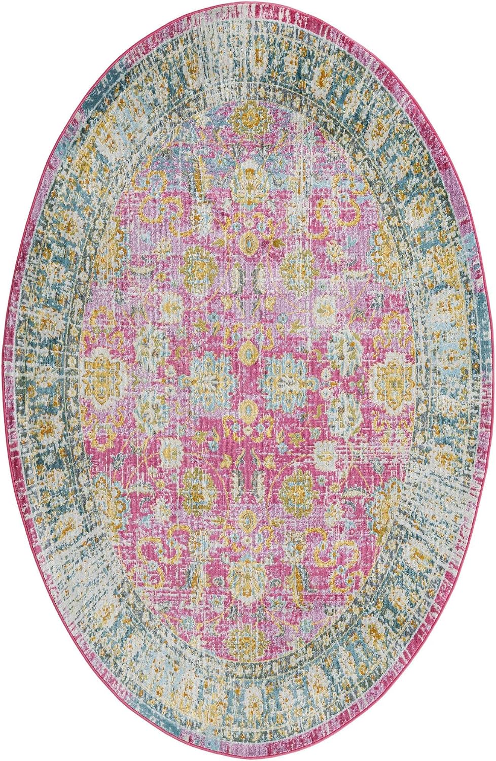Paragon Rug - 5' Oval Pink Easy-Clean Rug - Vintage Floral Design s, Bedrooms, and Entryways