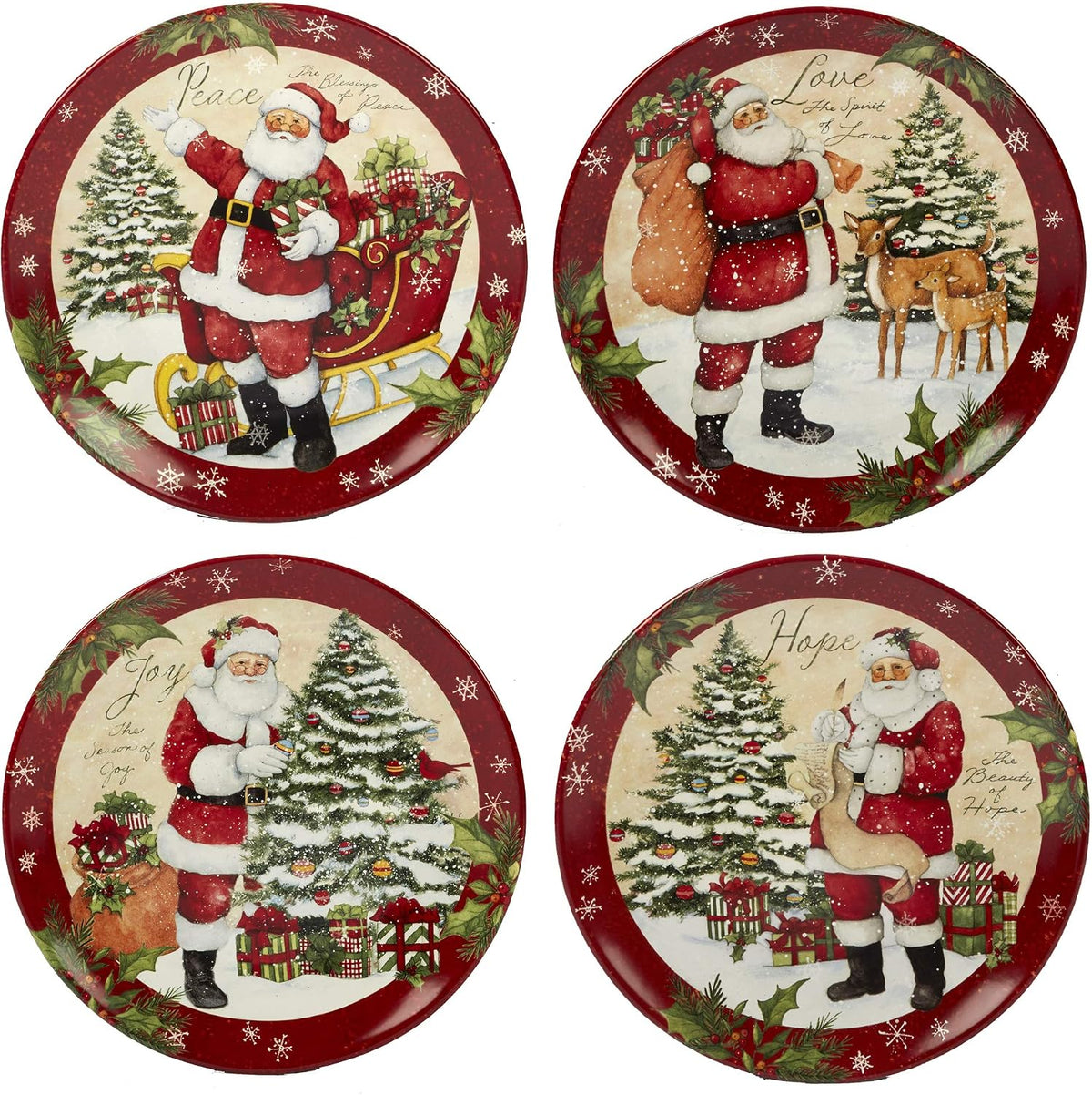 Holiday Wishes 16 piece Dinnerware Set, Set of 4, One Size, Mulicolored & Holiday Wishes Oval Platter, 16.5" x 12.25"
