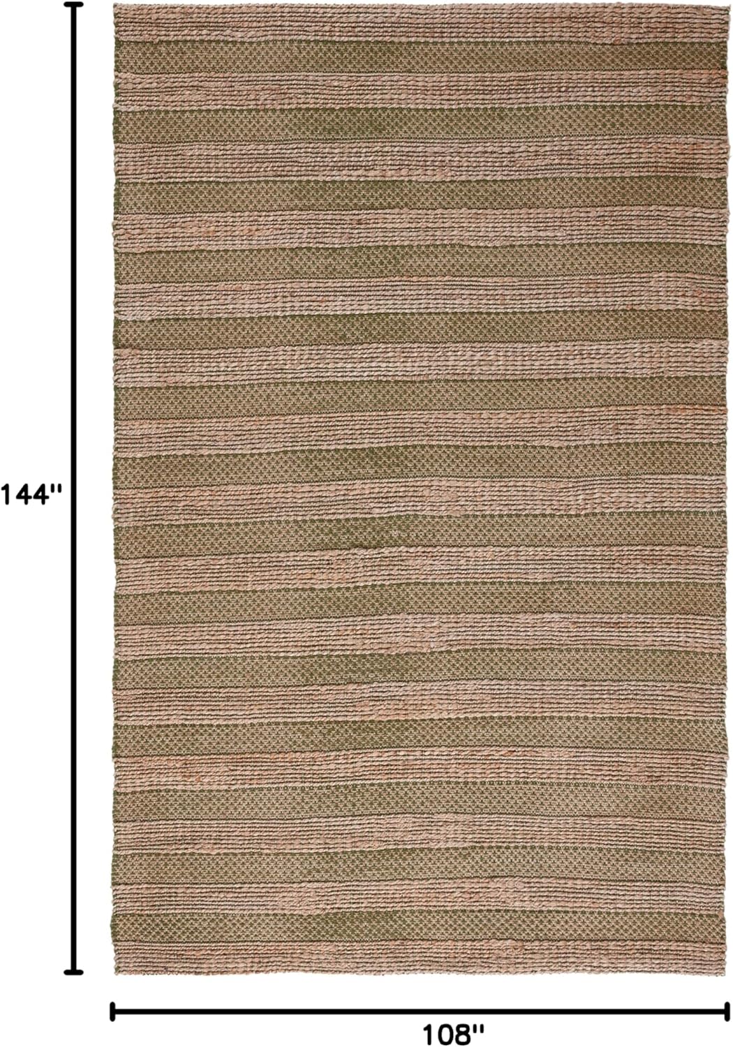Natural Fiber Area Rug, Green & Natural, Handmade Boho Farmhouse Rustic Jute & Cotton Jute