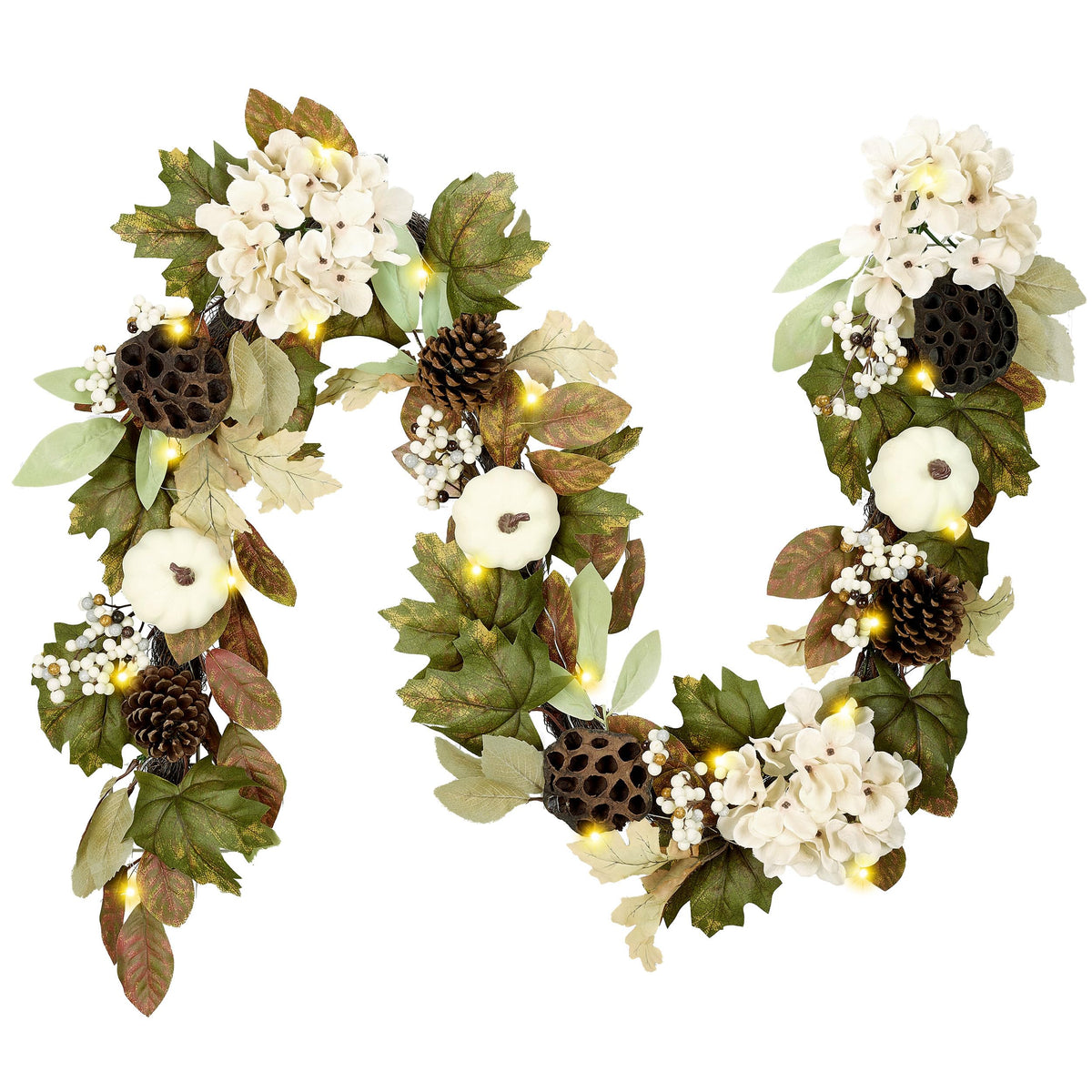 DecorbyHannah 6ft Fall Garland for Mantle with Lights &Pumpkin Maple Leaves