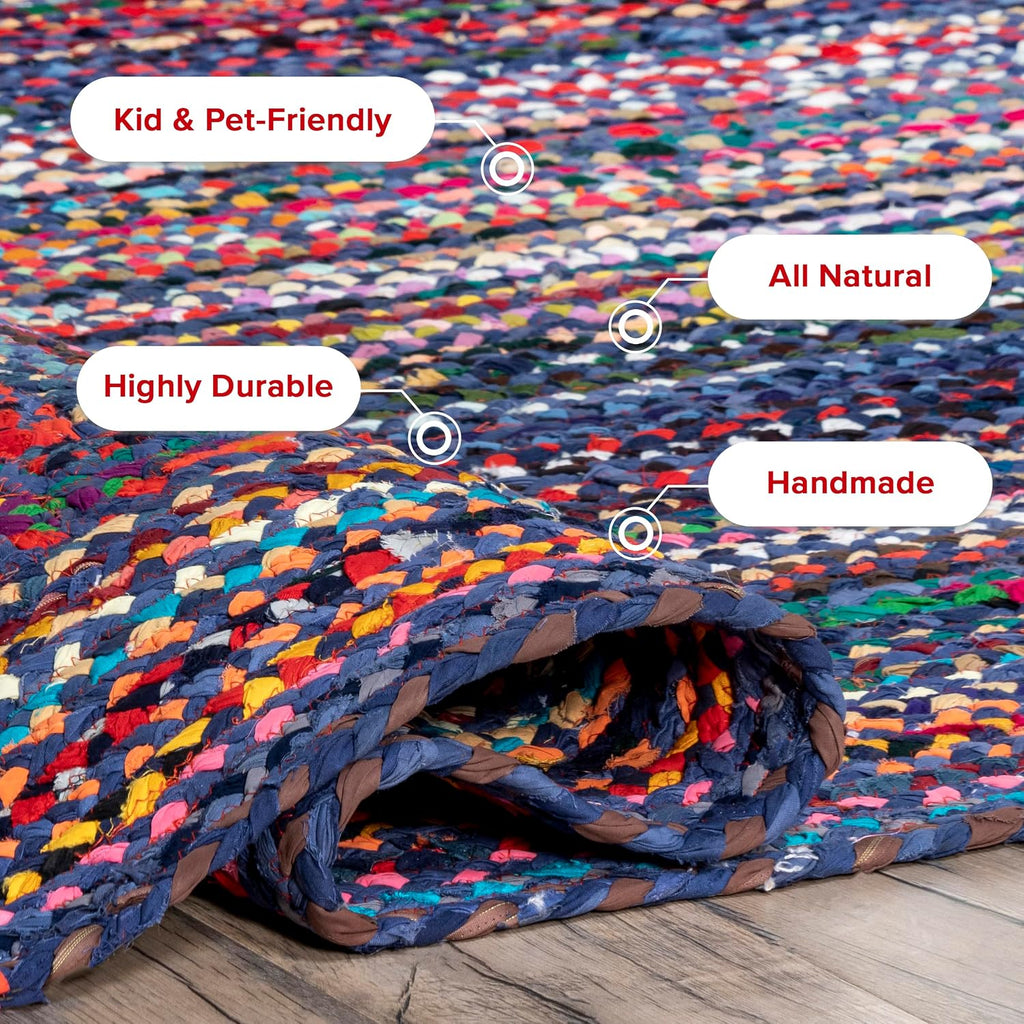 Tammara Blue Multicolor Ombre Braided Area Rug, Oval