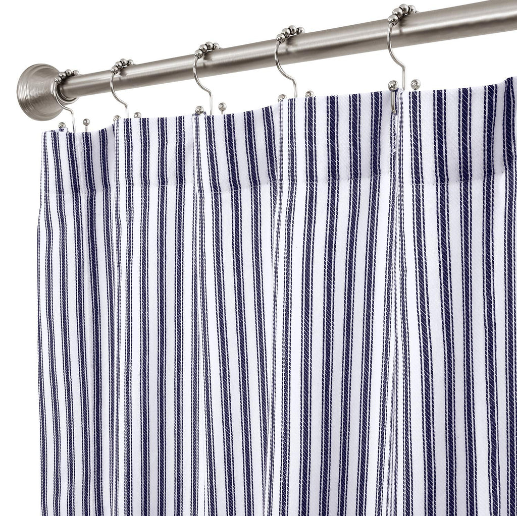 Navy Blue and White Ticking Stripe Woven Cotton 72 Inches W x 72 Inches L