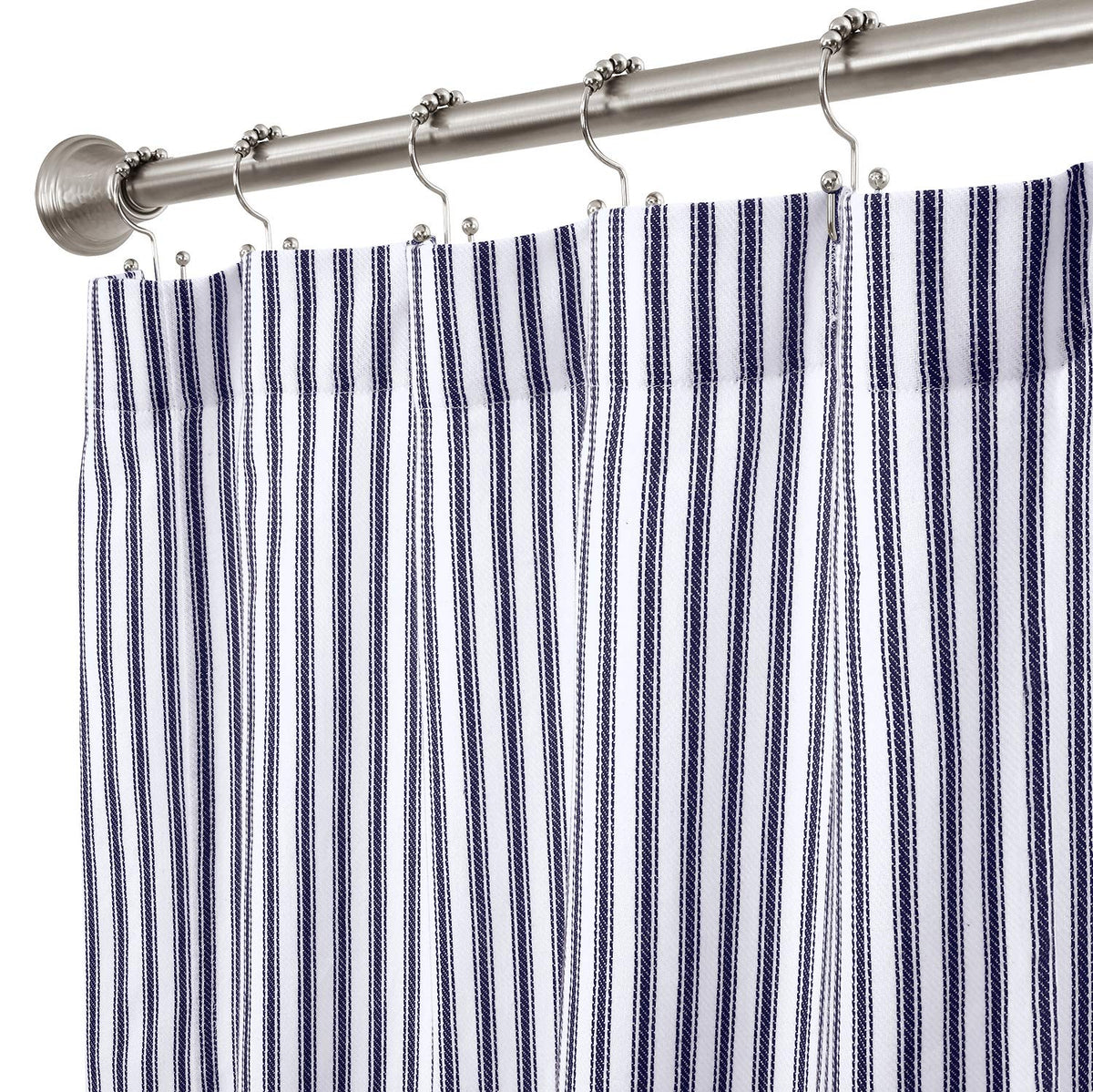 Navy Blue and White Ticking Stripe Woven Cotton 72 Inches W x 72 Inches L