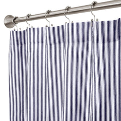 Navy Blue and White Ticking Stripe Woven Cotton Extra Long 72 Inches W x 84 Inches L