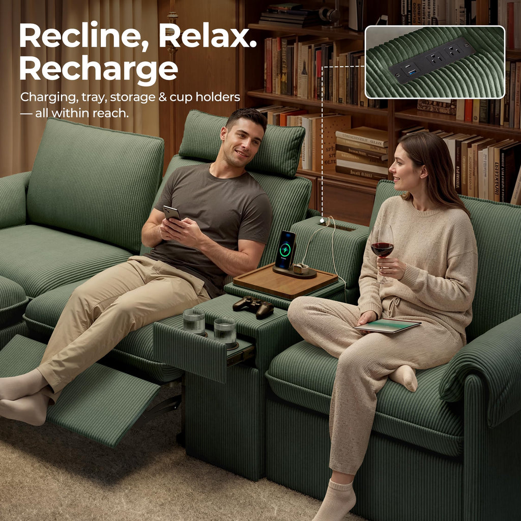95" Modular Power Reclining Loveseat Sofa with Console, Green