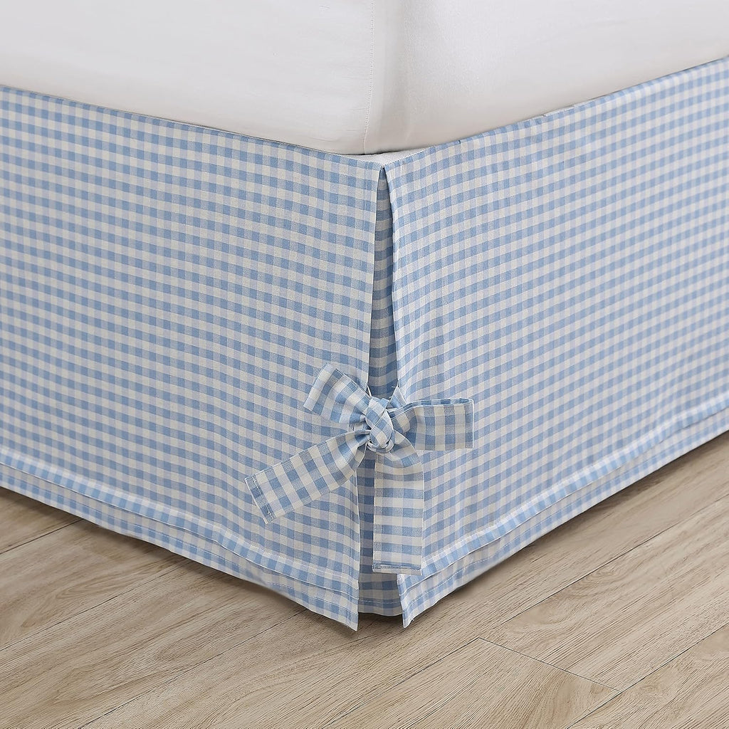 Home - Cotton Ruffled Bedskirt, Lightweight & Classic Style (Hedy Blue, Queen)