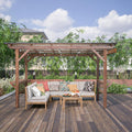 13' x 6.5' Wooden Grill Gazebo Metal Roof, Bulbs, Bar Counters, Patio Hardtop Grill Pergola, BBQ Canopy Patio, Lawn