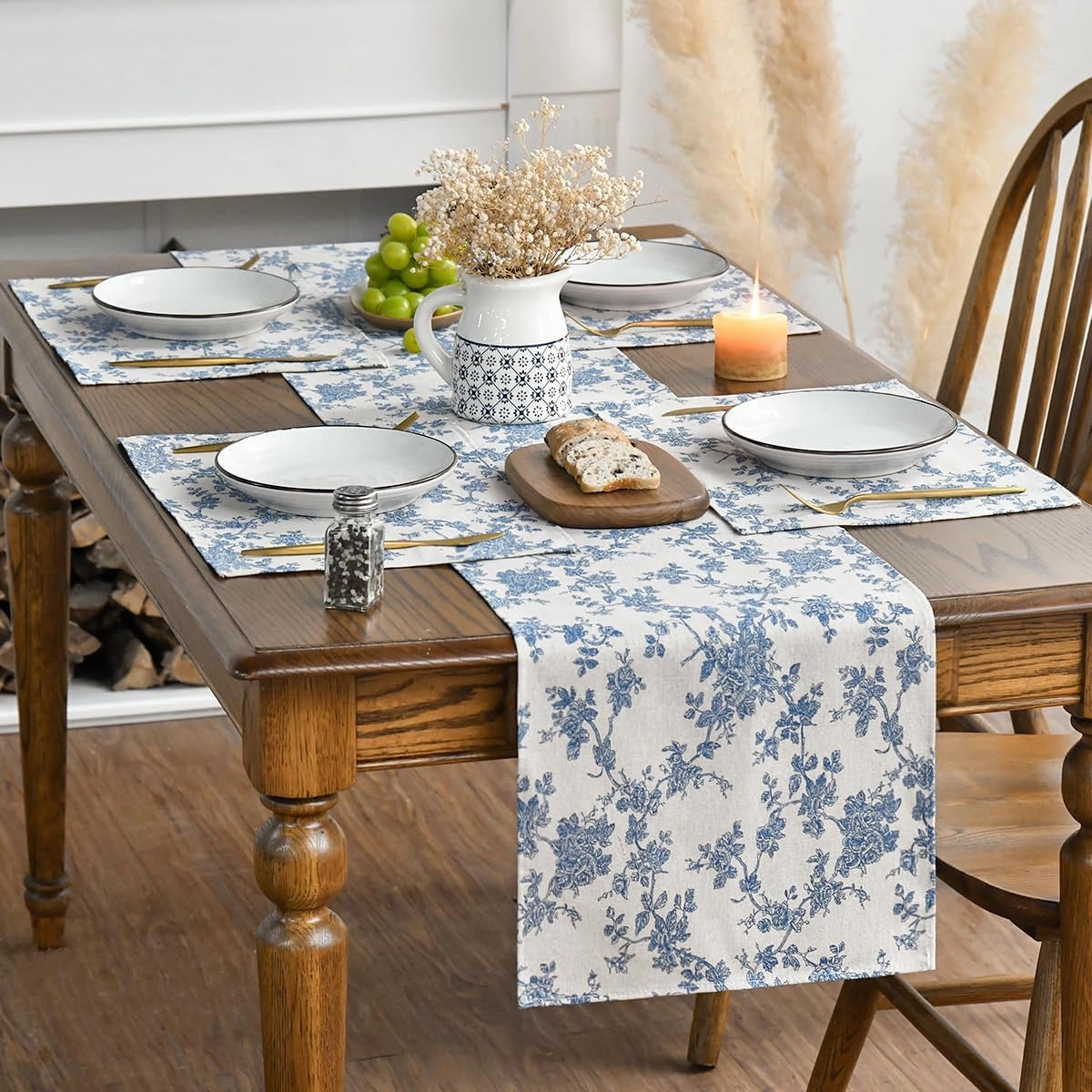 Pastoral 100% Polyester Fabric Placemats for Dining Table Set of 6