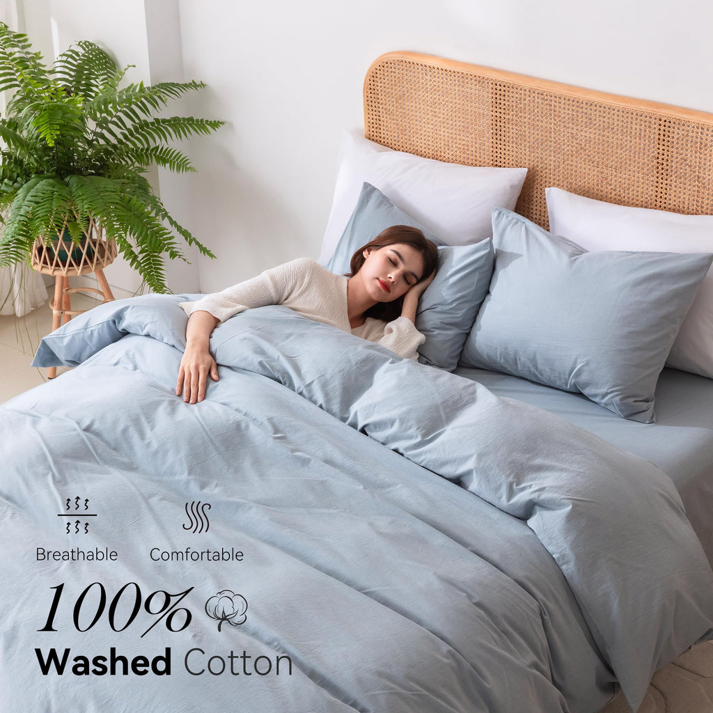 3 Piece Duvet Cover Set, 100% Organic Washed Cotton with Linen Feel Like Textured, Luxury Soft and