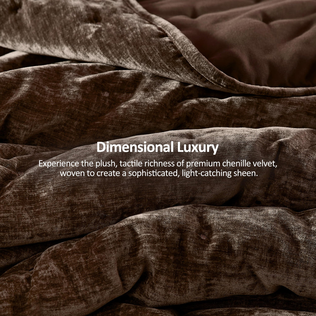 Cloud Soft Quilt Set, Chocolate Brown Chenille Velvet