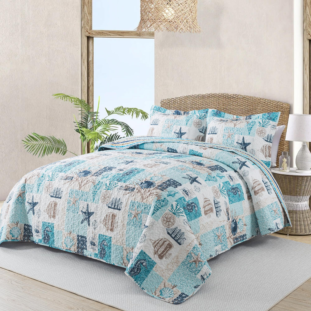 Quilt Bedspread Sets - West Coastal Pattern Reversible Coverlet Set