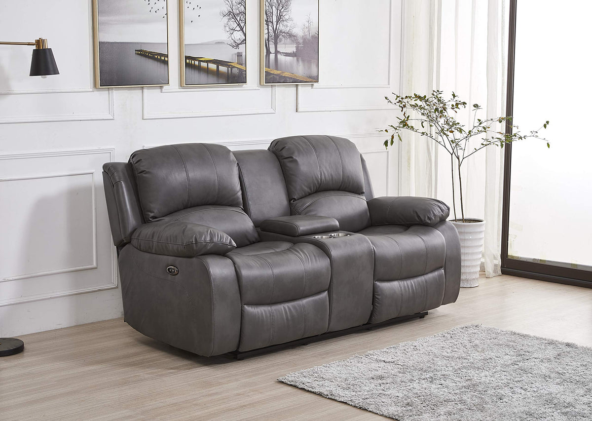 Power Reclining Bonded Leather, Grey, Loveseat