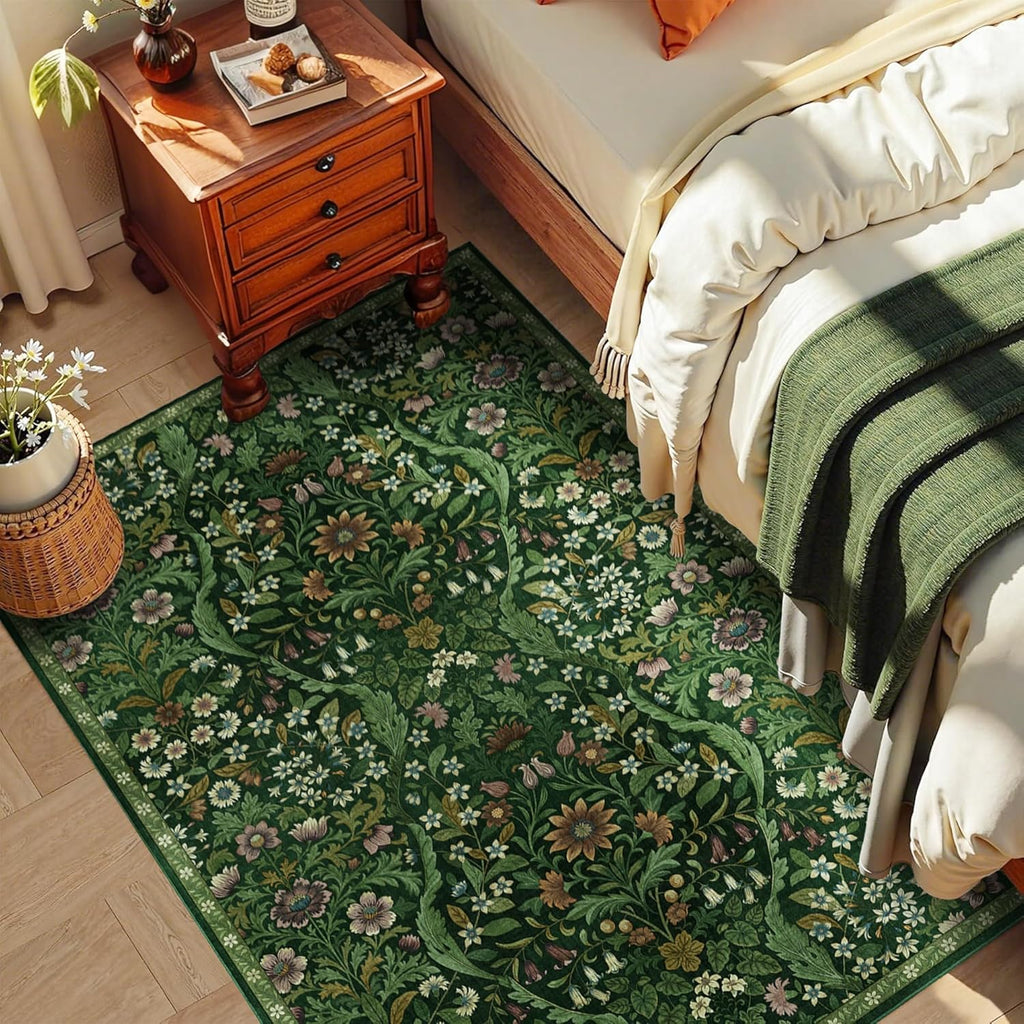 Floral Area Rug Soft Low Pile Boho Carpet