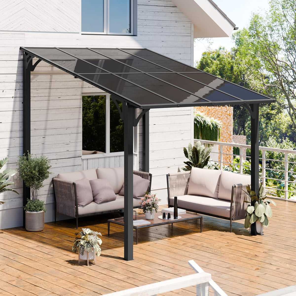 10’x 8’ Gazebo for Patio,Hard Top Lean to Gazebo Pergola with UV Protection Roof,Large Wall-Mounted Heavy