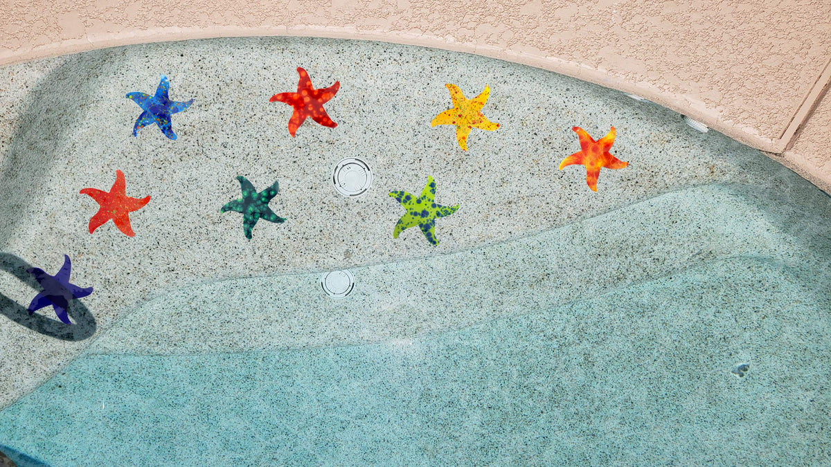 Porcelain Swimming Pool Starfish Step Marker (5" Cobalt Blue Glaze) (Set of 2)