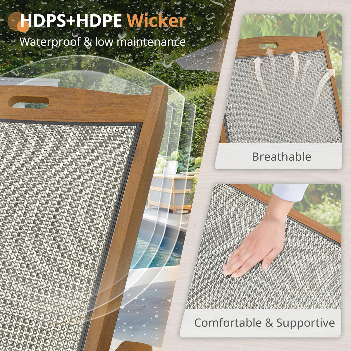 Chaise Lounge Chair, HDPS & HDPE Wicker Material | adjustable backrest wide armrests, cup holders and rotating