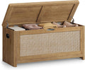 Boho Storage Bench with Rattan Look, Storage Chest with Rounded Corners, Blanket Chest and Trunk with