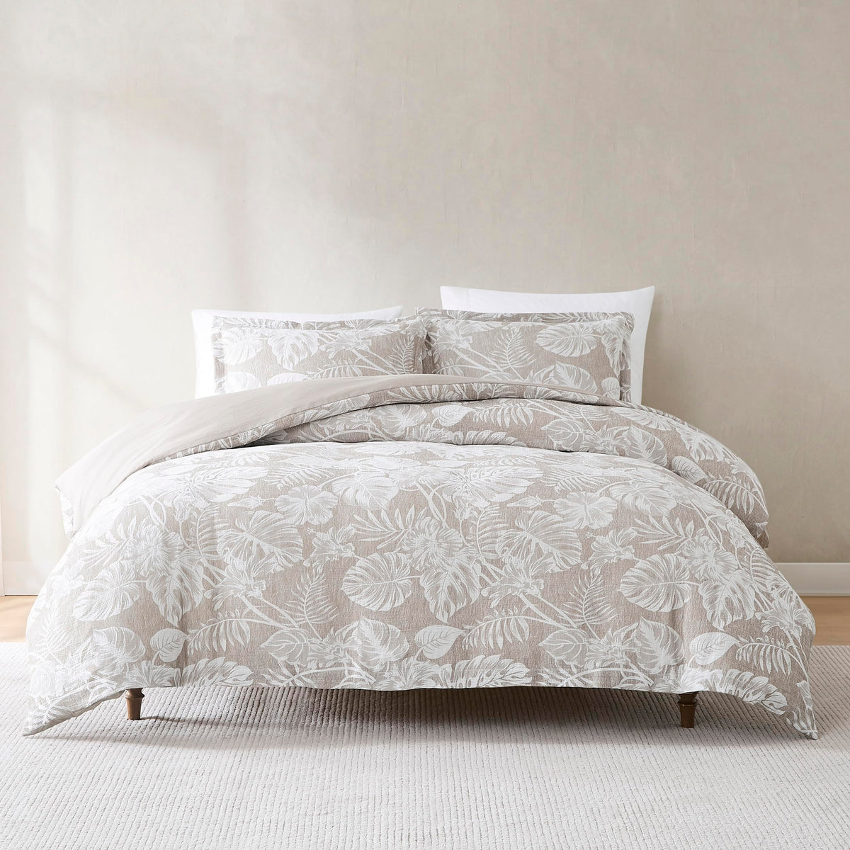 Bali Tropical Leaves Gauze Jacquard Duvet Cover 3 Piece Set Full/Queen Neutral - Tropical Bedding Sets - Brown Duvet