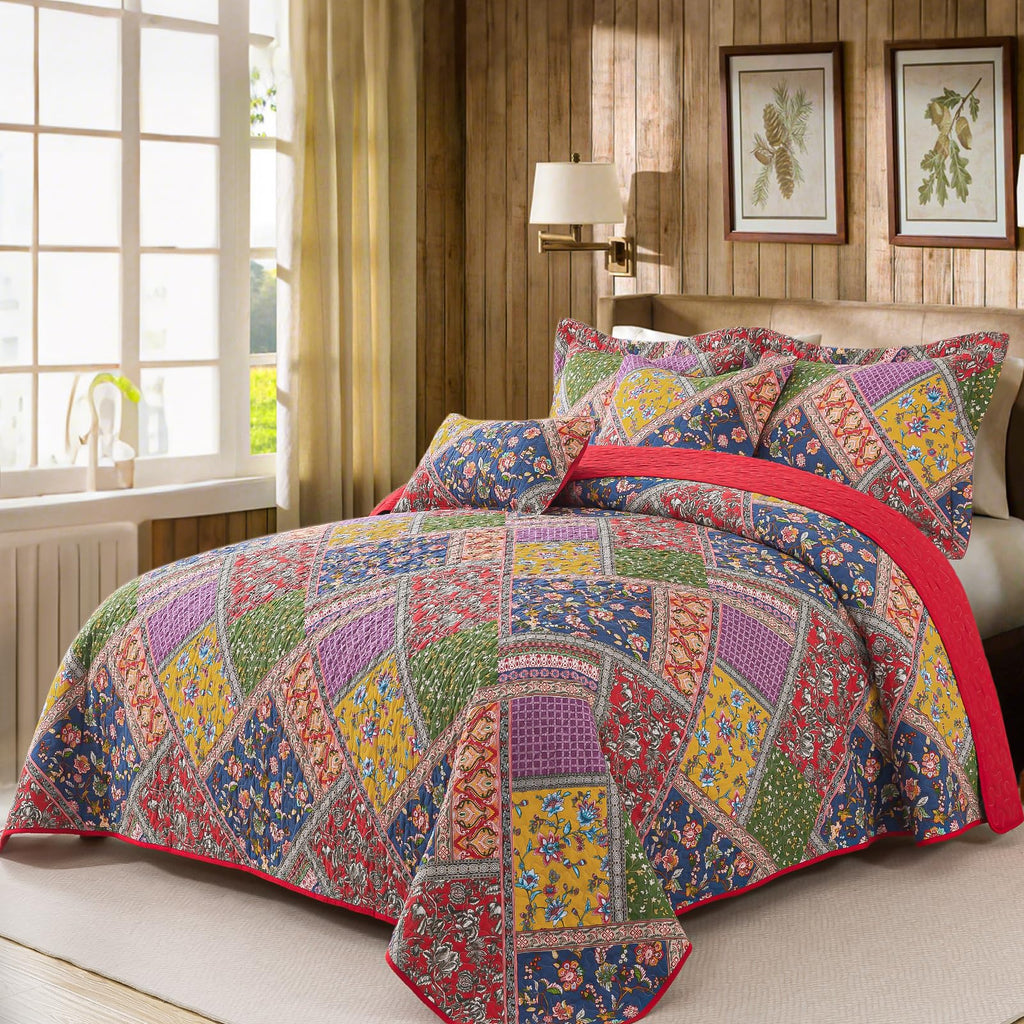 Farmhouse Quilt Set - Vintage 100% Cotton Cover Bedspread