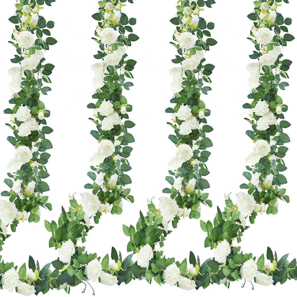 4Pcs 31Ft Artificial Rose Vine Fake Flower Garland Floral Garland Faux Silk Hanging Vine Rose Ivy Vines for Wedding