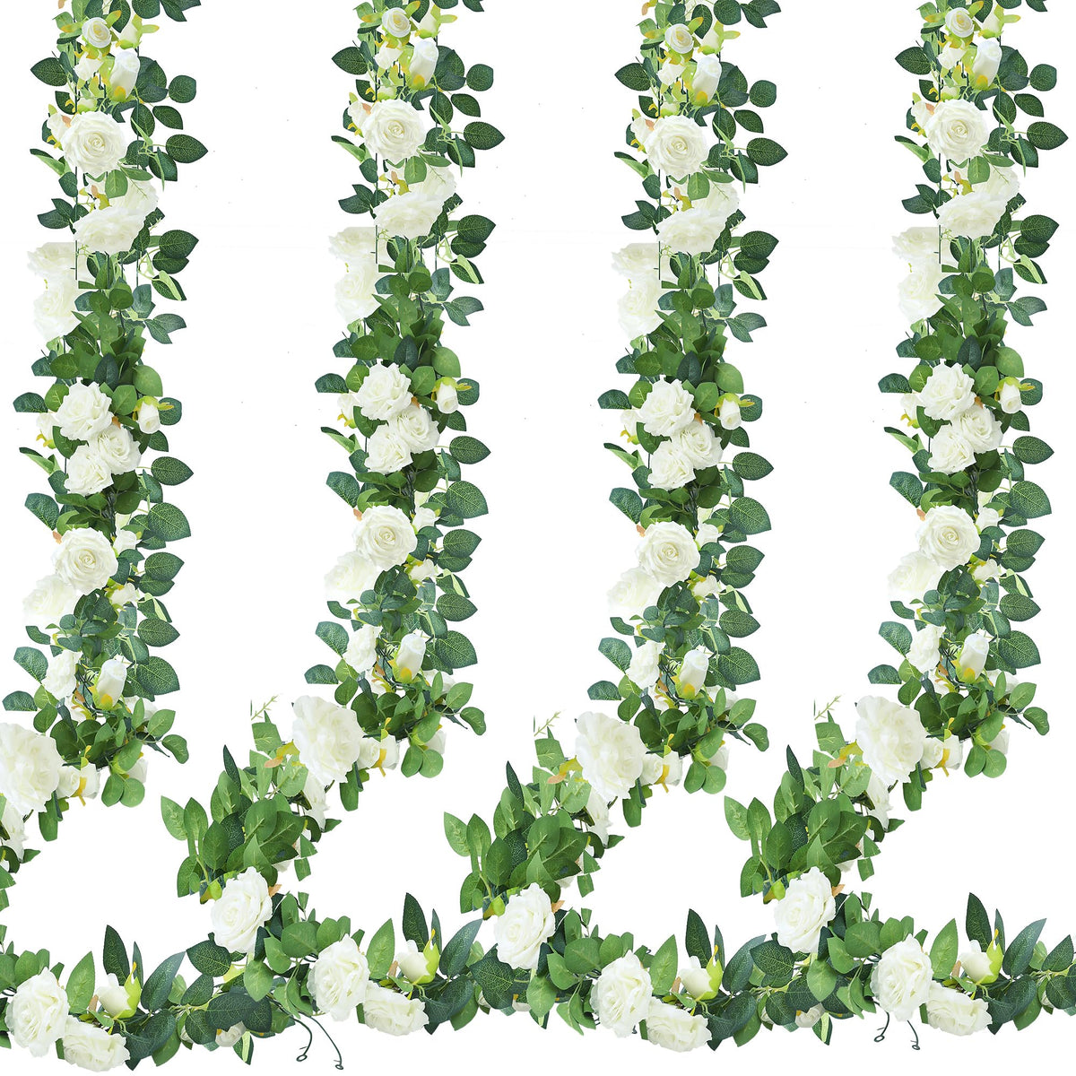 4Pcs 31Ft Artificial Rose Vine Fake Flower Garland Floral Garland Faux Silk Hanging Vine Rose Ivy Vines for Wedding