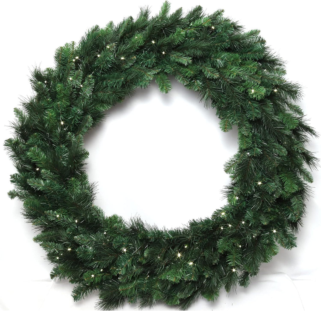 48-Inch Pre-Lit Evergreen Pine Wreath, 360 Lifelike Green Tips with 150 Battery LED Lights, Perfect Indoor/Outdoor