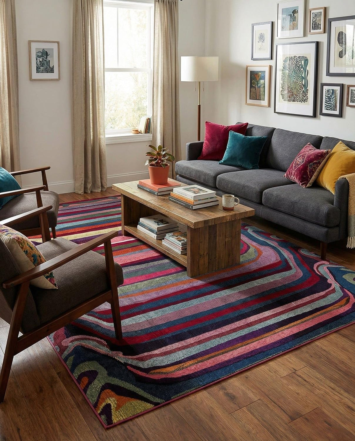 Theia Collection Rug - Multi Washable Area Rug - Modern Striped Design for Playrooms, Living Rooms, and