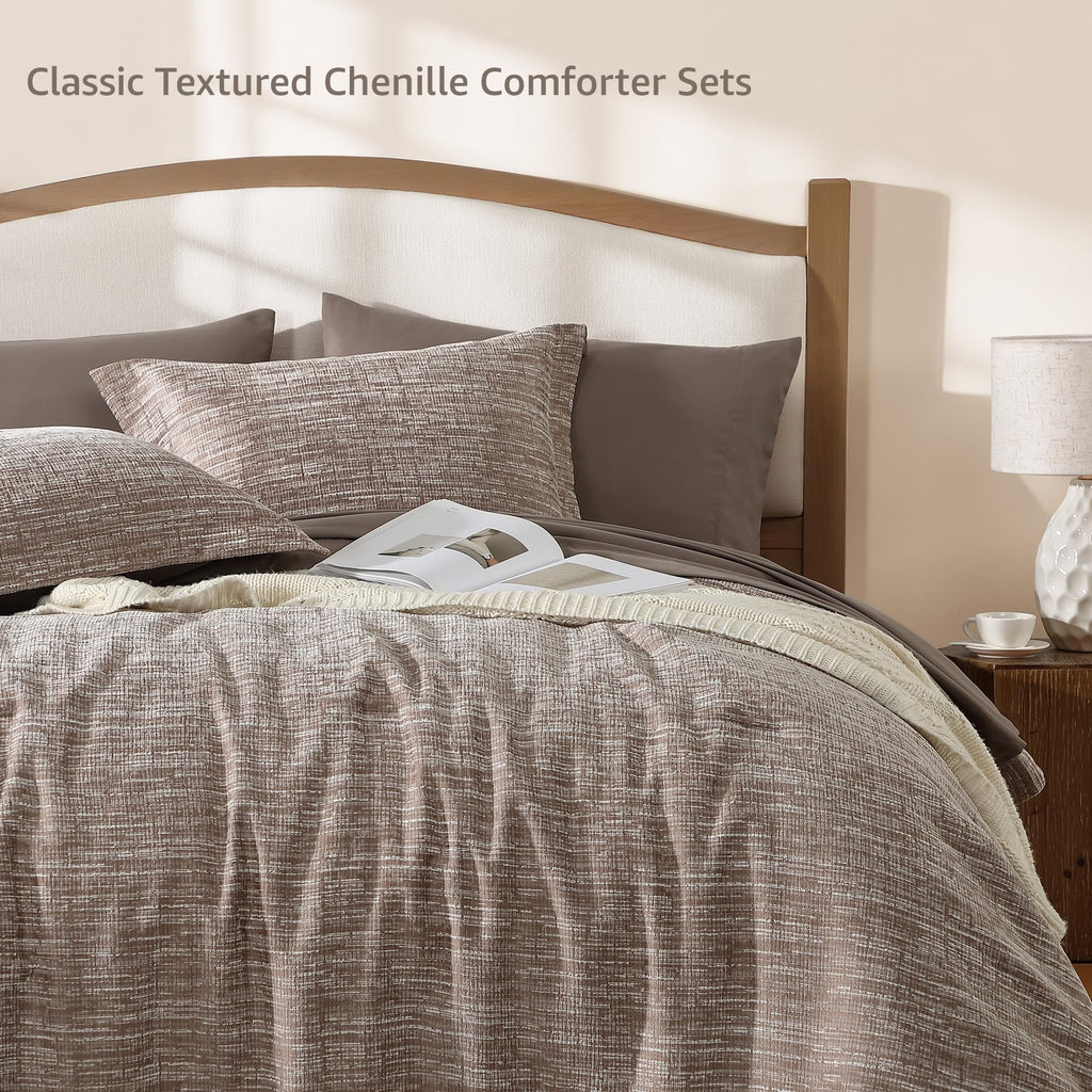 Comforter Set Chenille Textured 7 Pieces Bed in a Bag